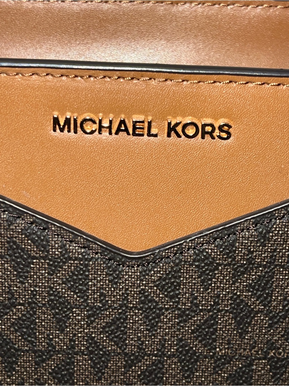 MICHAEL KORS Whitney Medium Leather Brown Signature Logo Handbag Tote - Picture 7 of 13